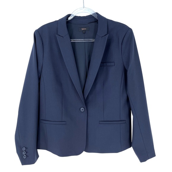 Quince Womens Italian 3D Wool Single-Button Navy Blazer L Tailored Wool Jacket - Picture 2 of 10